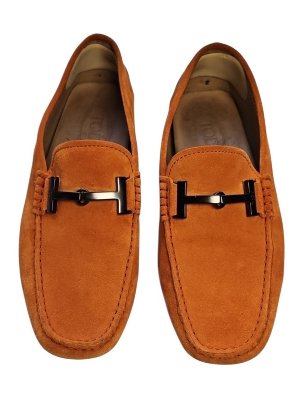 TOD'S Double T Gommino Suede Driving Loafers In Burnt Orange,  Size 5 1/2